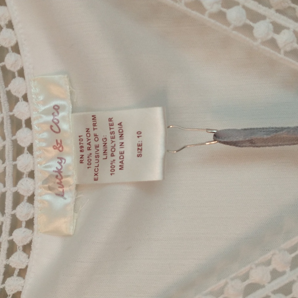 Lucky & Coco White Boho Gauzy Lined Maxi Dress, Flowy, Casual, Cottage Core - Picture 5 of 12